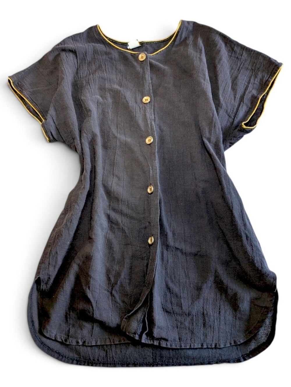 VTG 90s Wearabouts Cotton Gauze Metallic Trim Tunic Blouse M